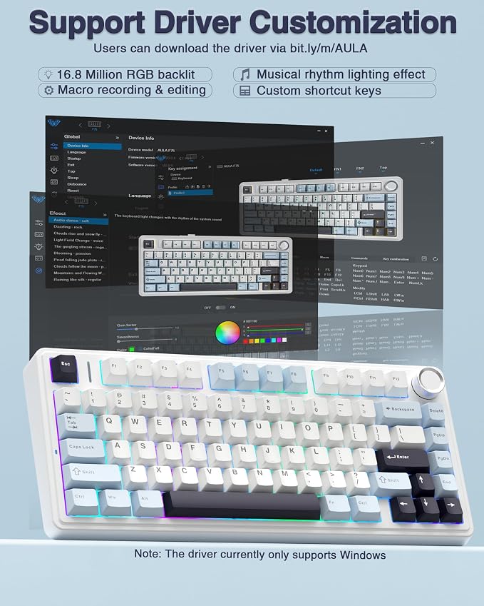 AULA F75 75% Wireless Mechanical Keyboard, Hot Swappable Creamy Keyboard - Image 7
