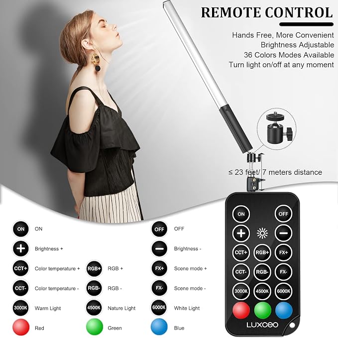 2 Pack RGB LED Video Light Wand Stick, LUXCEO Photography Studio Lighting Kits - Image 5