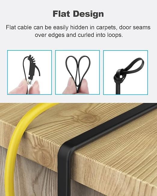 Yauhody CAT 6 Ethernet Cable 5ft 6-Pack Black, High Speed Solid Flat CAT6 - Image 5