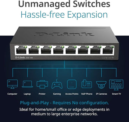D-Link DGS-108, 8 Port Gigabit Ethernet Switch Unmanaged, Network Splitter - Image 3