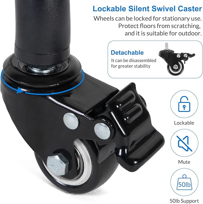 Laptop Tripod on Wheels with 2 Shelves, Portable Projector Floor Stand - Image 4