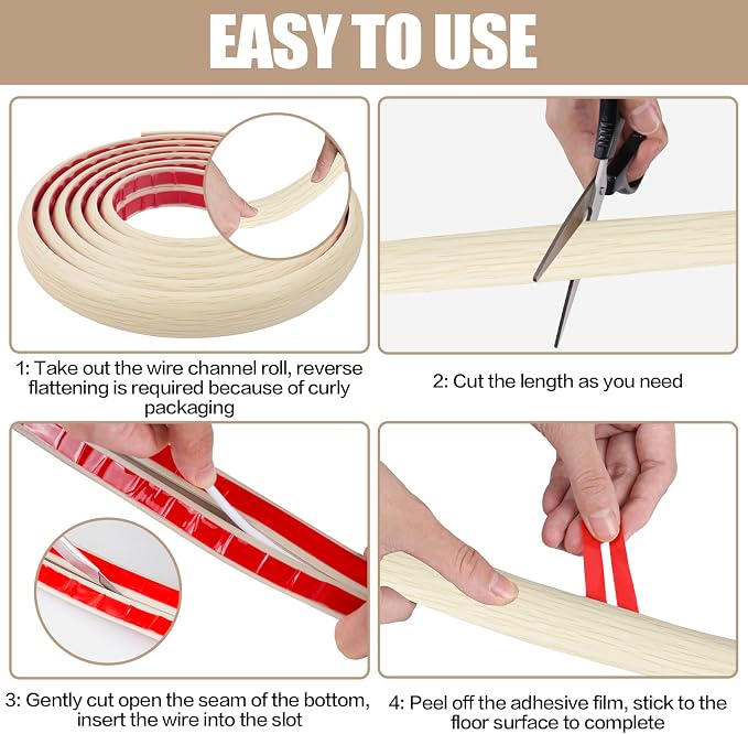 Floor Cord Cover Self Adhesive Cord Hider, 20FT Cable Management, Extension - Image 8