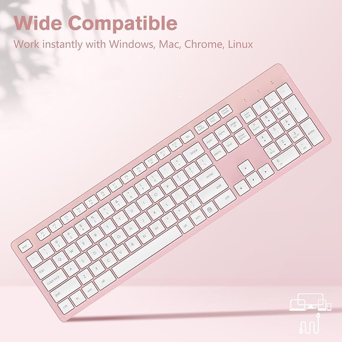 LeadsaiL Pink Wireless Keyboard, 2.4GHz Full-Sized Ergonomic Computer Keyboard - Image 6