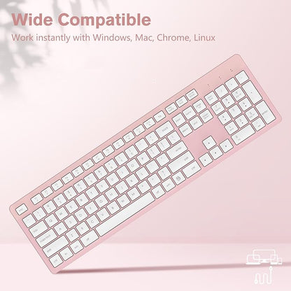 LeadsaiL Pink Wireless Keyboard, 2.4GHz Full-Sized Ergonomic Computer Keyboard - Image 6