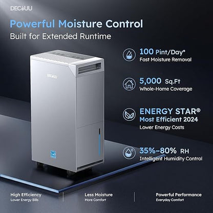 5000 Sq.Ft Energy Star Most Efficient 2024 Dehumidifier, Max 100 Pint Moisture - Image 2