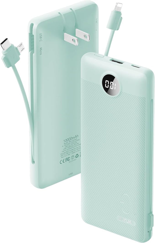 VRURC Portable Charger Built-in Cables and AC Wall Plug, USB C Power Bank by Home