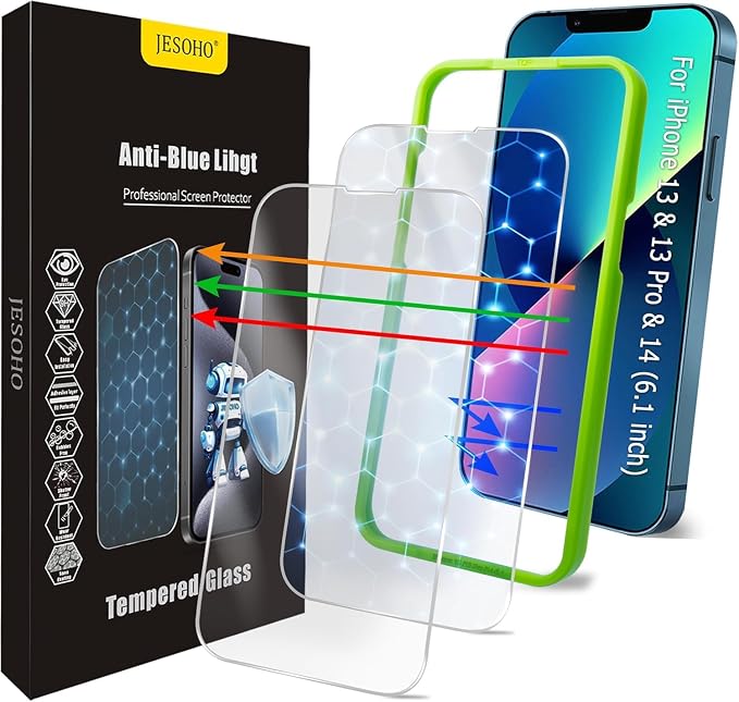 Screen Protector for iPhone 16e /13/13 Pro /14, Colorless Anti-Blue Light by JESOHO