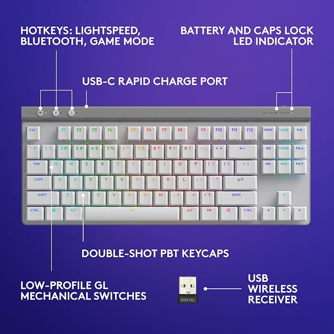 Logitech G515 Lightspeed TKL Low Profile Wireless Gaming Keyboard, LIGHTSYNC RGB - Image 6