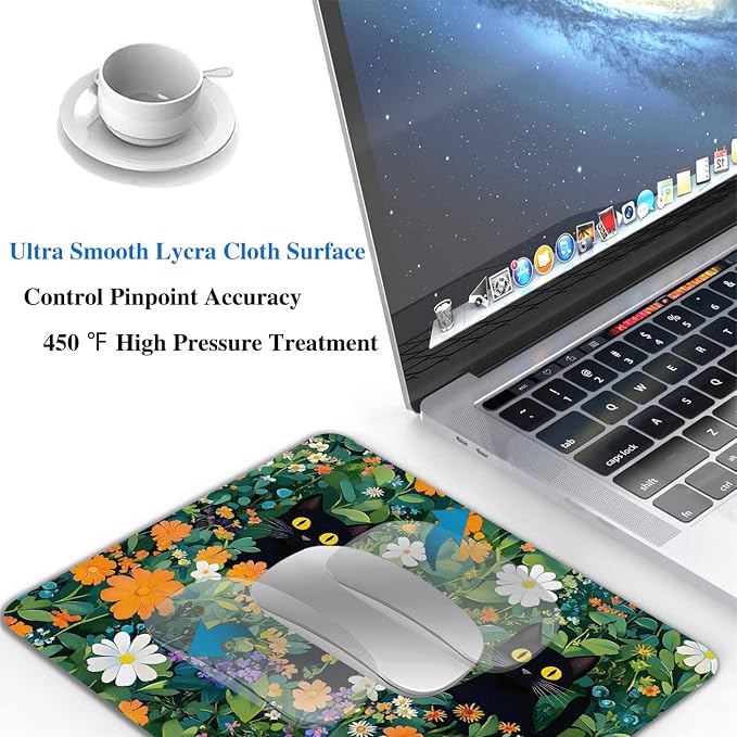 Cute Flowers Black Cats Mouse Pads - Image 5