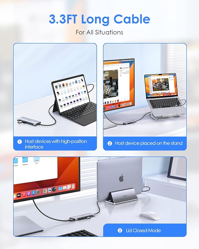 LENTION 3.3FT Long Cable USB C Multiport Hub - Image 3