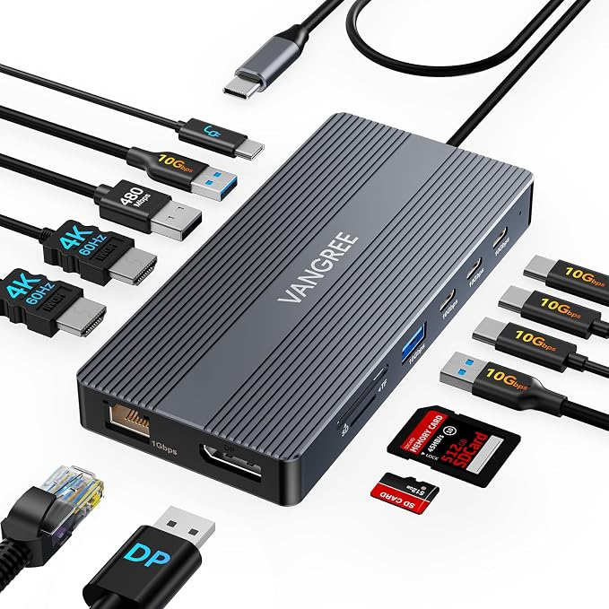 USB C Docking Station, 14 in 1 USB C Hub Multiport Adapter, Triple Display 3 by VANGREE