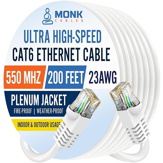 MONK CABLES | CAT6 Ethernet Cable | Plenum Rated | UTP, 550MHz | DSX-8000 by MONKCABLES