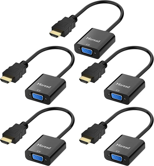 HDMI to VGA, 5 Pack, Uni-Directional Gold-Plated HDMI to VGA Adapter by MoreadDirect