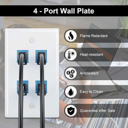 FGB 4-Port Keystone Wall Plate 20-Pack, Low-Profile Single Gang Wall Plates - Image 3