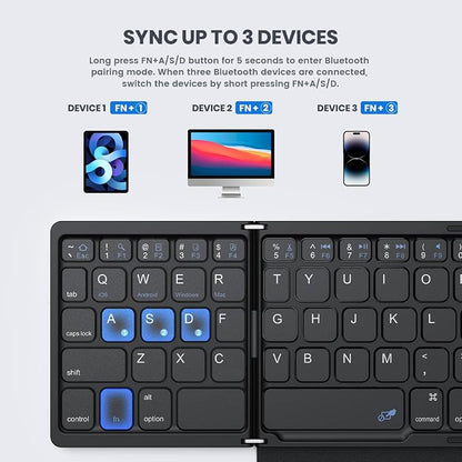 Foldable Bluetooth Keyboard, Portable Full Size Folding Keyboard - Image 3