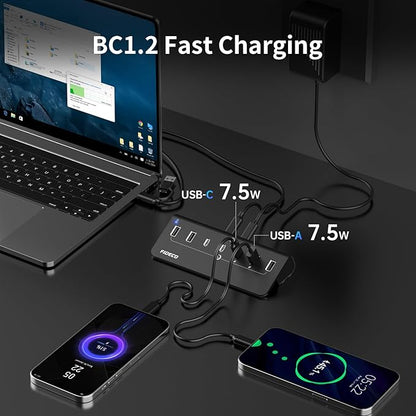 FIDECO Powered USB Hub, 7 Port USB 3.2 Gen 2, 10Gbps Fast Data Hub - Image 4