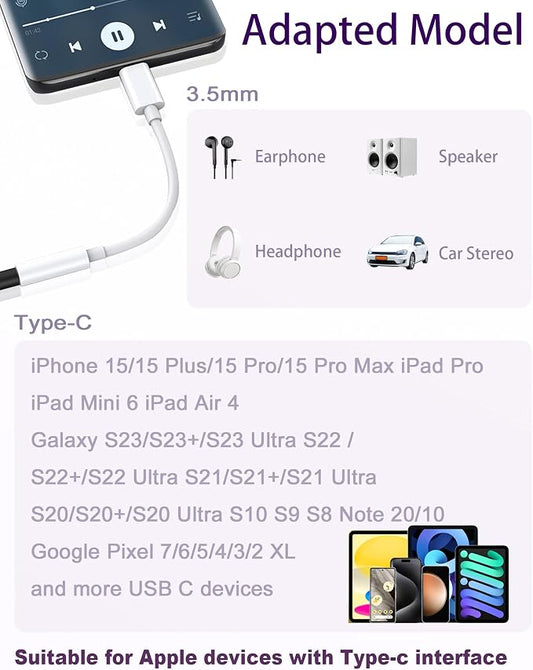 USB Type C to 3.5mm Female Headphone Jack Adapter 2 Pack, USB C to Aux Audio - Image 2