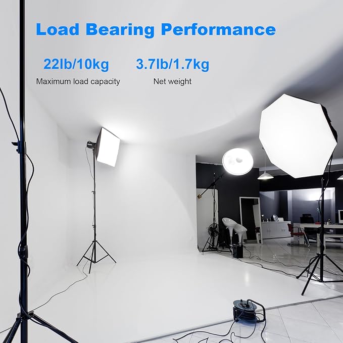 2pack Heavy Duty Light Stand 9.2ft / 110" Aluminum Spring Cushioned Tripod - Image 2