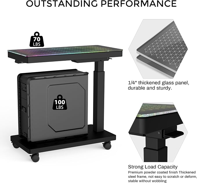 EUREKA ERGONOMIC Height Adjustable Computer Tower Stand, Illuminated Glass - Image 8