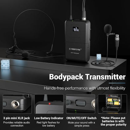 Phenyx Pro Dual UHF Wireless Microphone System，Auto-Scan Cordless Mic Set w/ - Image 4