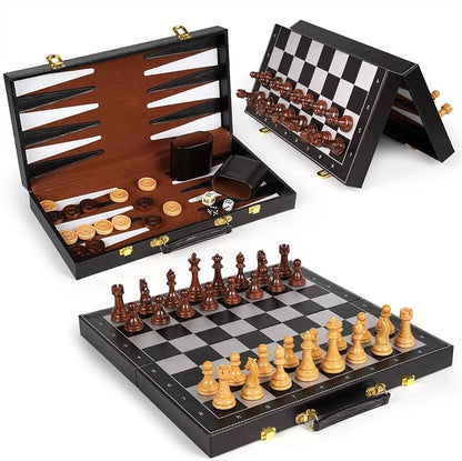Chess Checkers Backgammon Set 3-in-1 Board Games Sets - Image 9