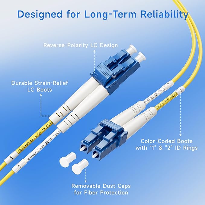 Cable Matters Plenum Rated Duplex OS2 Single Mode Fiber Optic Patch Cable - 10m - Image 4