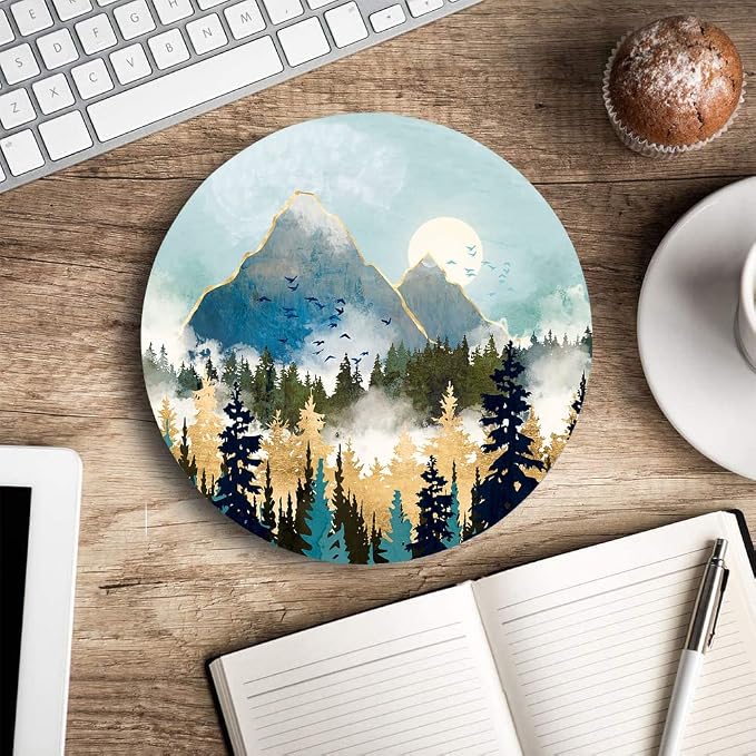 Round Mouse Pad, Abstract Mountain Design Mouse Pad, Custom Cute Mouse Pads - Image 5