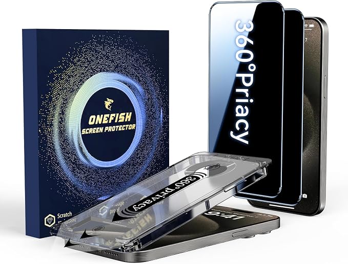OneFish Screen Protector for iPhone 16 Pro Privacy, 4-Way 360° Anti-Spy by OneFish