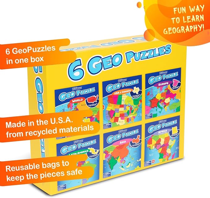 GeoToys GeoPuzzle, Country-Shaped Jigsaw Puzzles Set of 6 in One Box, Geography - Image 4