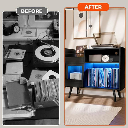 Large Record Player Stand with Sliding Door, 350 Vinyl Record Storage Cabinet - Image 6