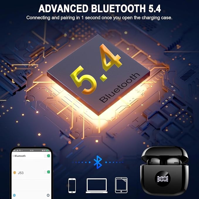Wireless Bluetooth 5.4 Earbuds, Ear Buds LED Power Display Headphones 6D Stereo - Image 3
