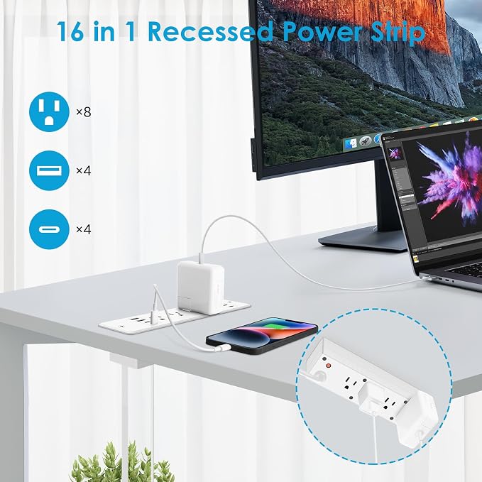 HHSOET 16 in 1 Recessed Power Strip Flat Plug, 30W Fast Charging Furniture - Image 6