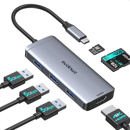 USB C Hub Adapter for MacBook Air, USB-C HD MI Dongle for MacBook Pro, 6 in 1 by ZMUIPNG
