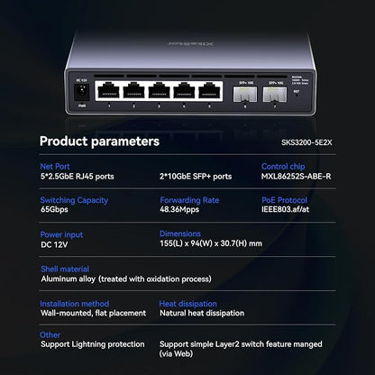 7-Port 2.5GbE Managed Switch | 5 x 2.5G Base-T + 2 x 10G SFP+ | Web Managed - Image 3