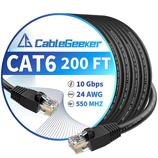 CableGeeker Cat 6 Ethernet Cable 200 ft, High Speed 10Gbps CCA Internet Network by CableGeeker