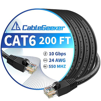 CableGeeker Cat 6 Ethernet Cable 200 ft, High Speed 10Gbps CCA Internet Network by CableGeeker