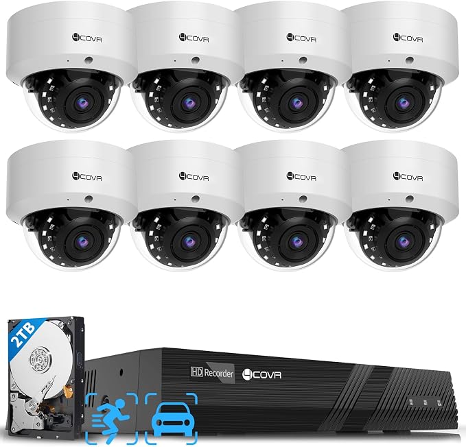 4COVR PoE Security Camera System, 8X 5MP IK10 Vandal-Proof IP67 Dome IP Camera by 4COVR