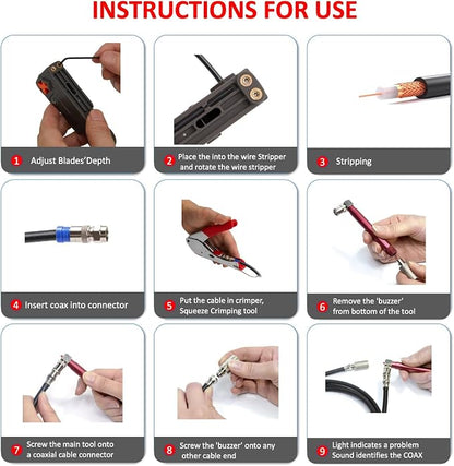 Coaxial Cable Crimper Kit, Coax Cable Tester, rg6 rg59 Compression Tool - Image 5