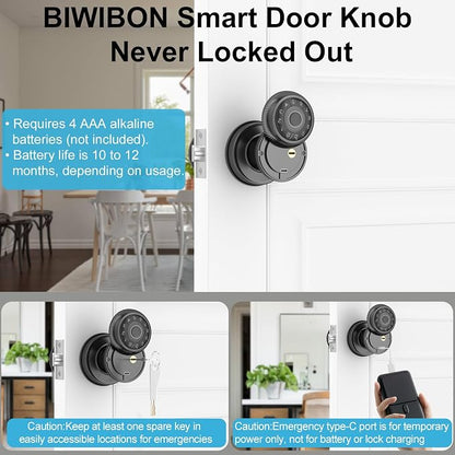 BIWIBON 4-in-1 Smart Door Knob, Fingerprint Door Knob - Image 5