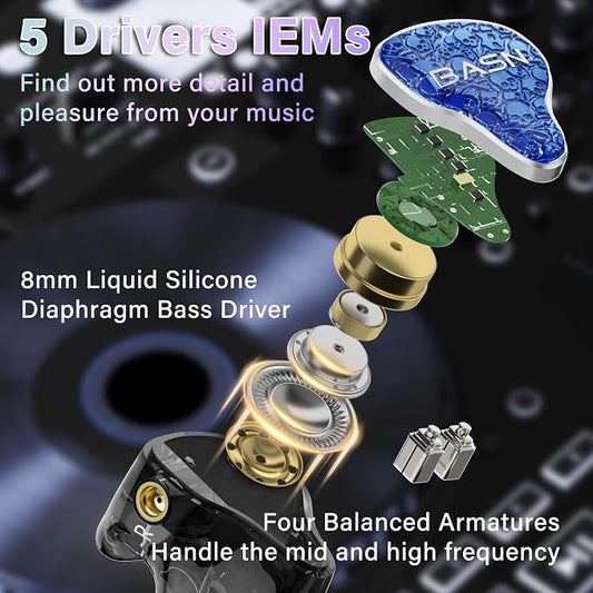BASN Bmaster5 in Ear Monitors, 5 Drivers Drummer Headphones - Image 2