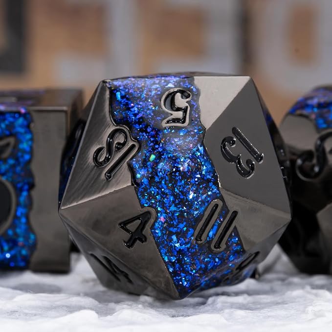 D&D Dice Set Metal, Large Striped Glitter Dice Set.RPG Polyhedral Dice 7pcs Set - Image 4