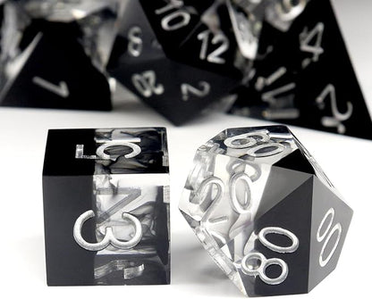 Haxtec Sharp Edge DND Dice Set Black Swirls Resin Dice - Image 6