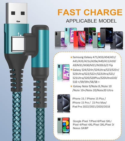 sweguard USB Type C Charger Cable Right Angle iPhone 16 Charger Nylon Braided - Image 2