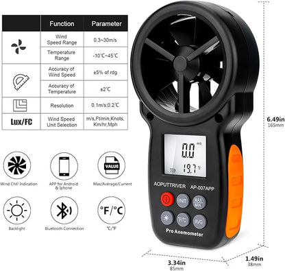 Digital Anemometer Bluetooth, Air Flow Velocity Meter Measuring Wind - Image 5