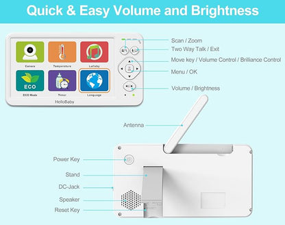 HelloBaby Baby Monitor with Camera and Audio, No WiFi 30H Battery 4000mAh - Image 4