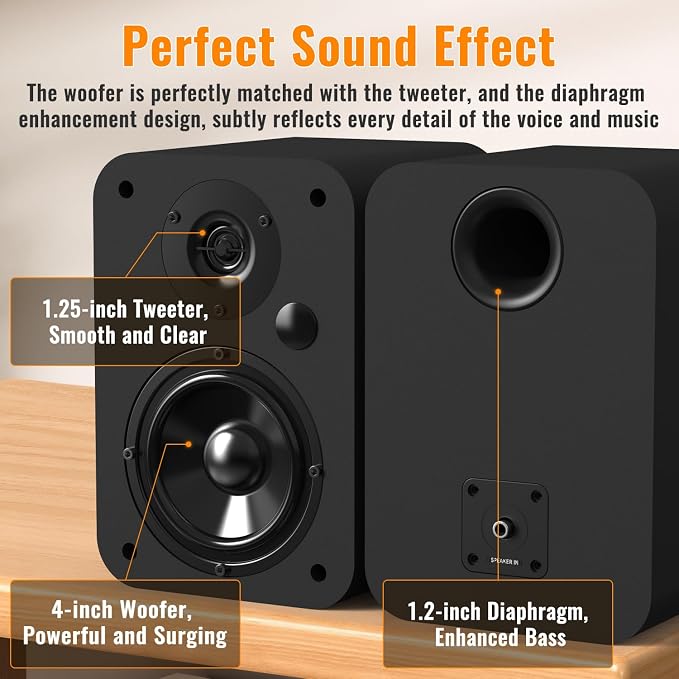 BESTISAN Bluetooth Bookshelf Speakers, Powered Computer Speakers - Image 2