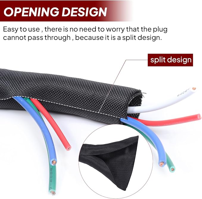 Black Braided Cable Management Sleeves Wire Loom Tubing Cord Protector - Image 4