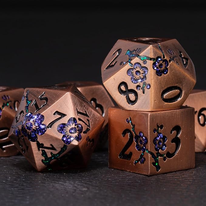 Metal DND Dice Set, Dungeons and Dragons Metallic Flower Dice - Image 5