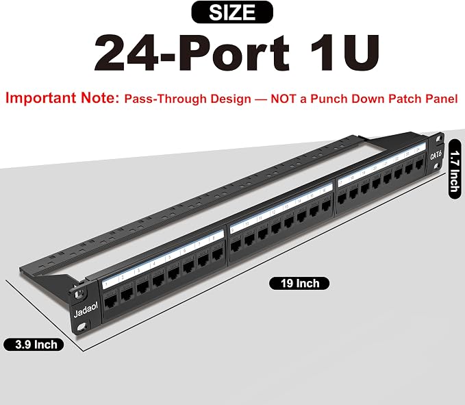 Jadaol 24 Port Patch Panel Rackmount or Wall Mount 19-Inch, 1U Cat 6 Network - Image 6