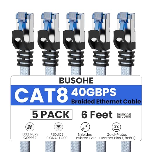 BUSOHE Cat 8 Ethernet Cable 6 FT 5 Pack, Nylon Braided High Speed Heavy Duty by BUSOHE